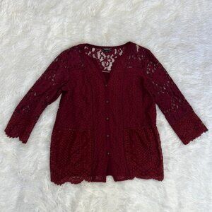 Lucky Brand Long Sleeve Lace Button Down